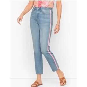 Talbots Modern Ankle Embellished Amalfi Wash Denim Jeans w/ Pink Stripe